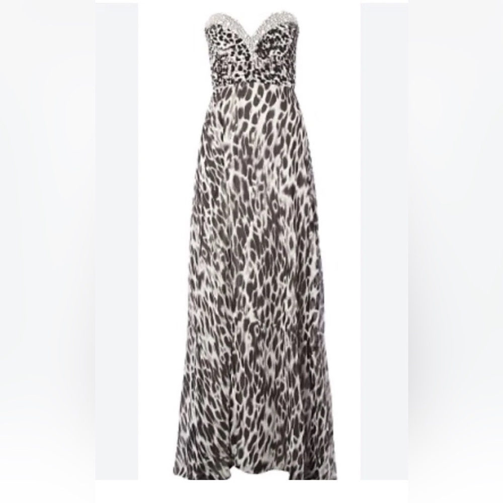 Lipsy VIP Snow Leopard Maxi Dress Side Slit Evening Party Occasion Prom Size S
